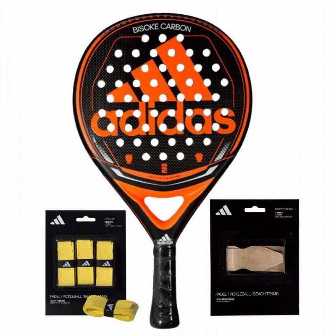 pack-pala-adidas-bisoke-carbon-con-overgrips-y-protector-1100×1100 Adidas Bisoke Carbon Racket Pack with Overgrips and Protector - Image 1